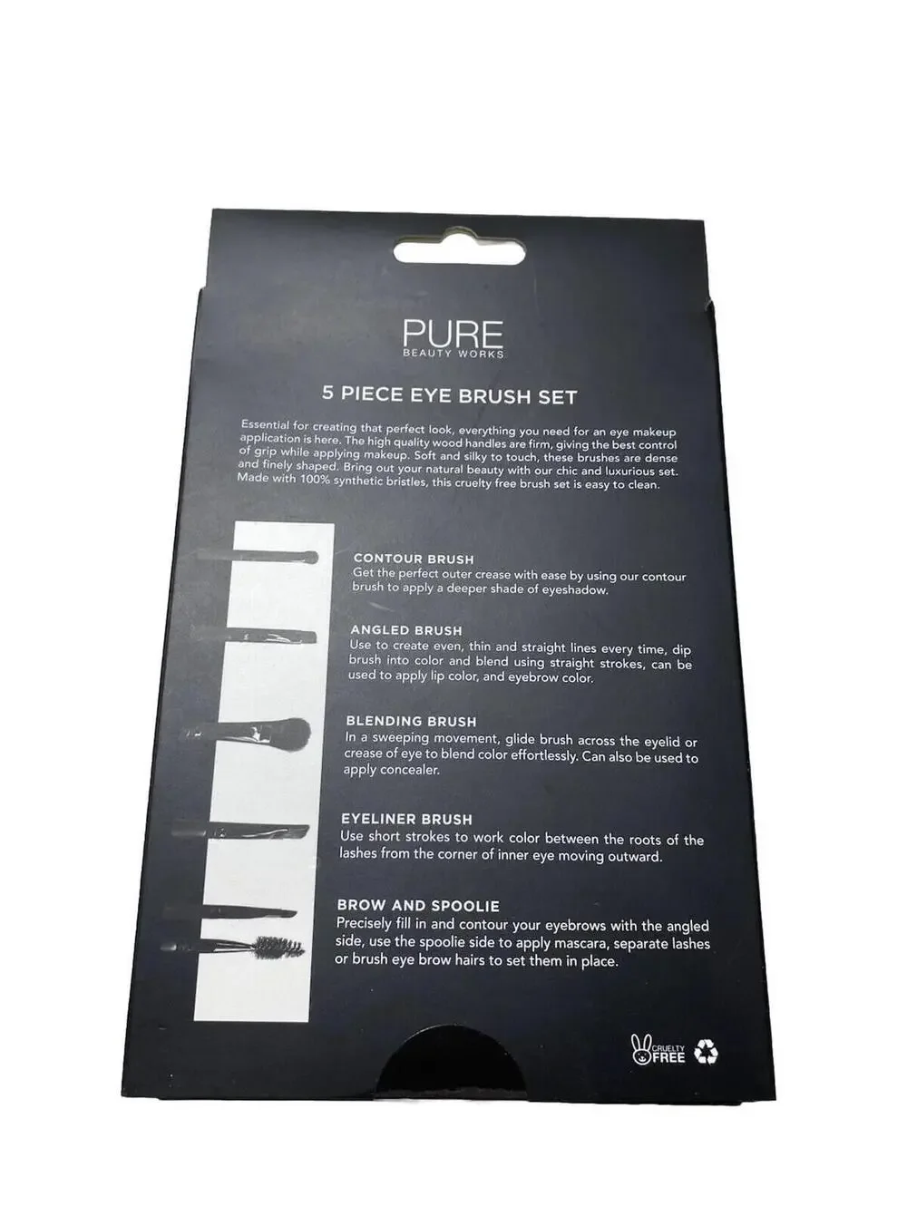 BRAND NEW Pure Beauty Works 5pc Black Eyebrow and Eye Blending Brush Set